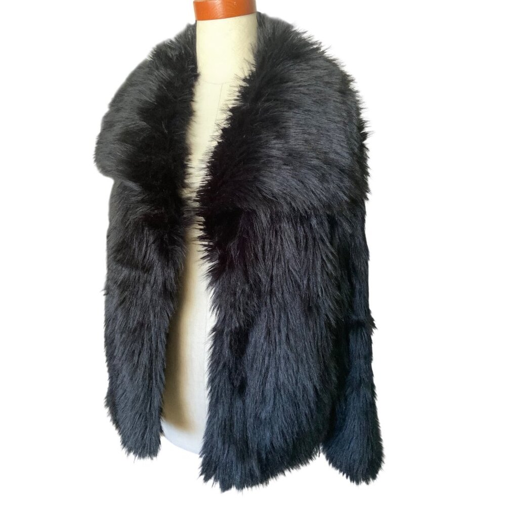 Funlingo black faux fur open front jacket Small like new